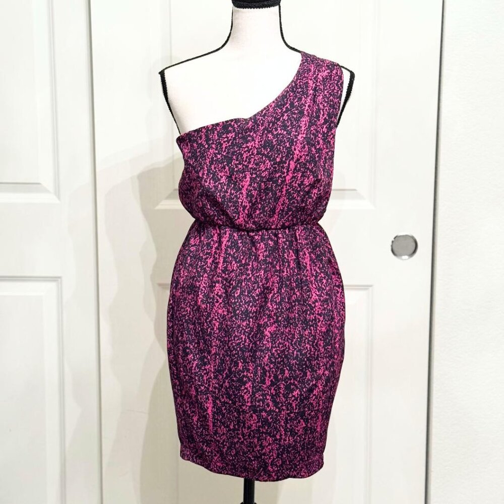 Hot Pink + Navy Blue One Shoulder Mini Dress by Audrey 3+1, Size Small